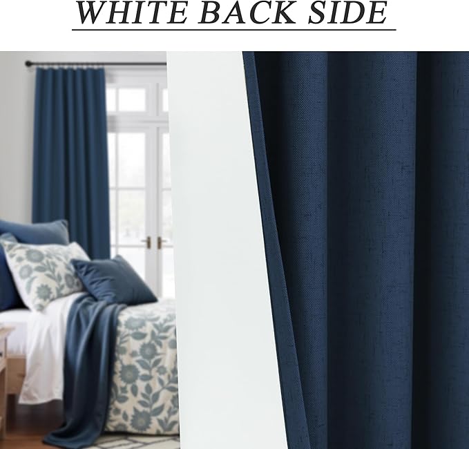 Navy Blue Drapes 96 Inch Long 2 Panels Back Tab Blackout Window Treatment - Image 8