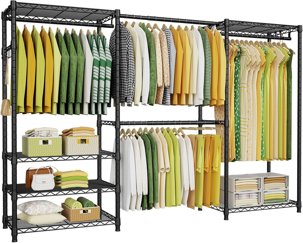 E1 Heavy Duty Closet Garment Rack, Easy to Assemble Wardrobe, Black
