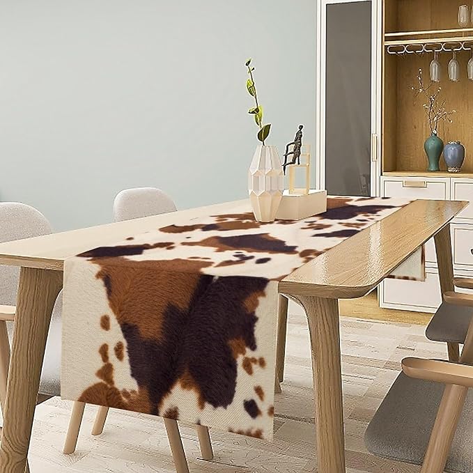 Cow Print Table Runner Animal Fur Skin Brown Cowhide Rustic Hunter Theme - Image 6