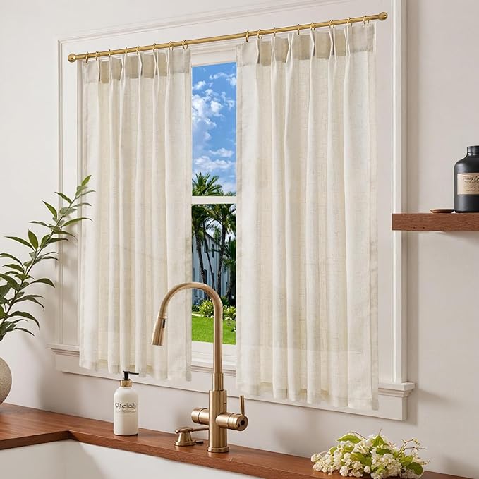 jinchan Pinch Pleated Linen Blend Curtains 54 Inch 2 Panels Light Filtering - Image 2