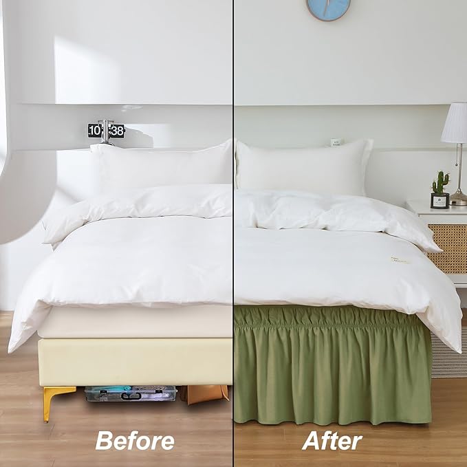 MEILA Queen Bed Skirt, Wrap Around Ruffle Bed Skit - Image 5
