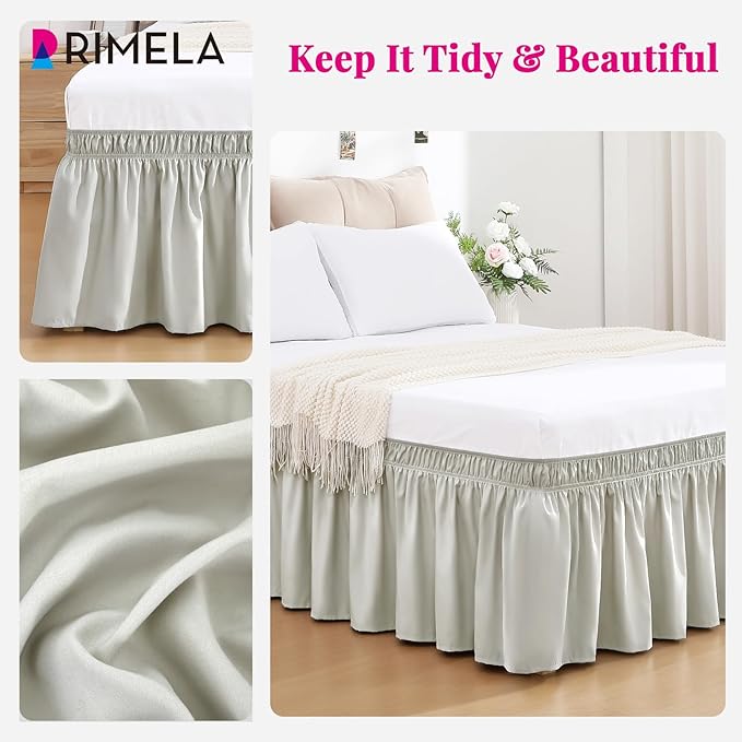 RIMELA Light Grey Bed Skirt King Size 15 Inch Drop, Wrap Around Elastic Bedskirt - Image 5