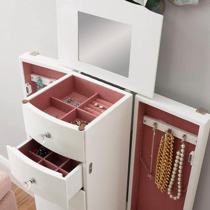 powell furniture jewelry armoire, white, 13"x 9.375"x 35.5" showing dimensions
