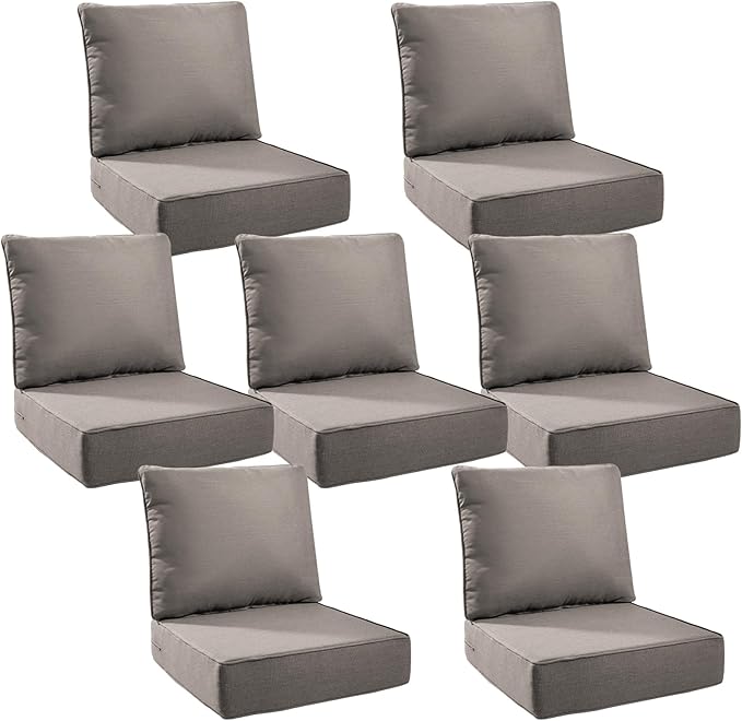 6" Thick Outdoor Cushions 24x24x6, 7-Set Deep Seat Patio Cushions by Pugire