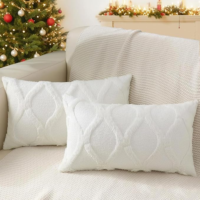 decorUhome Christmas Throw Pillow Covers 12x20 Inch Set of 2, Soft Plush Faux by decorUhome