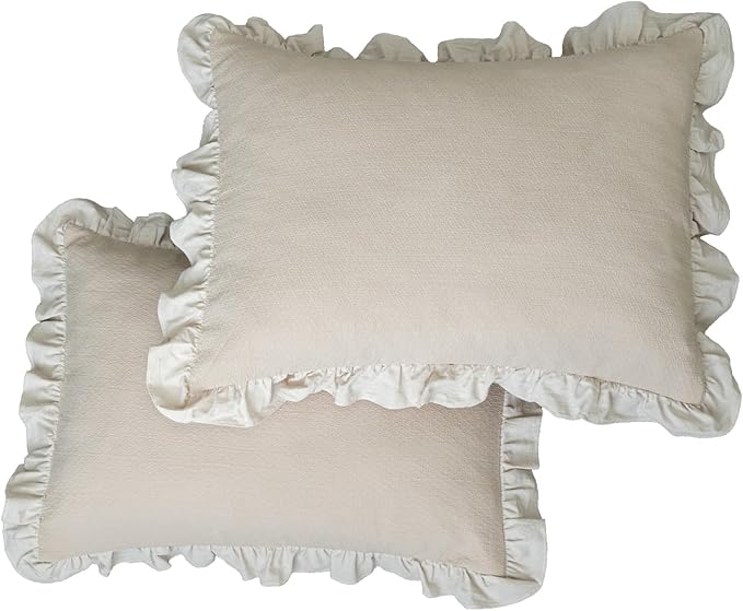 Pillow Shams Set of 2 Pure Cotton Champray Ruffled Edge, Thick and Solid Washed - Image 5