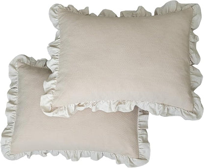Pillow Shams Set of 2 Pure Cotton Champray Ruffled Edge, Thick and Solid Washed - Image 5