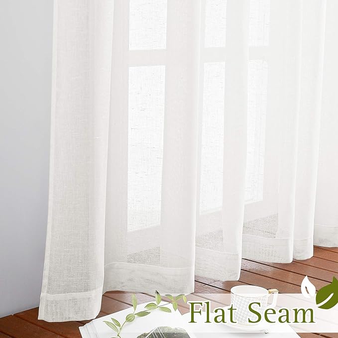 NICETOWN Linen Sheer Curtains Flax Textured, Grommet Top Casual 63" Long Thick - Image 6