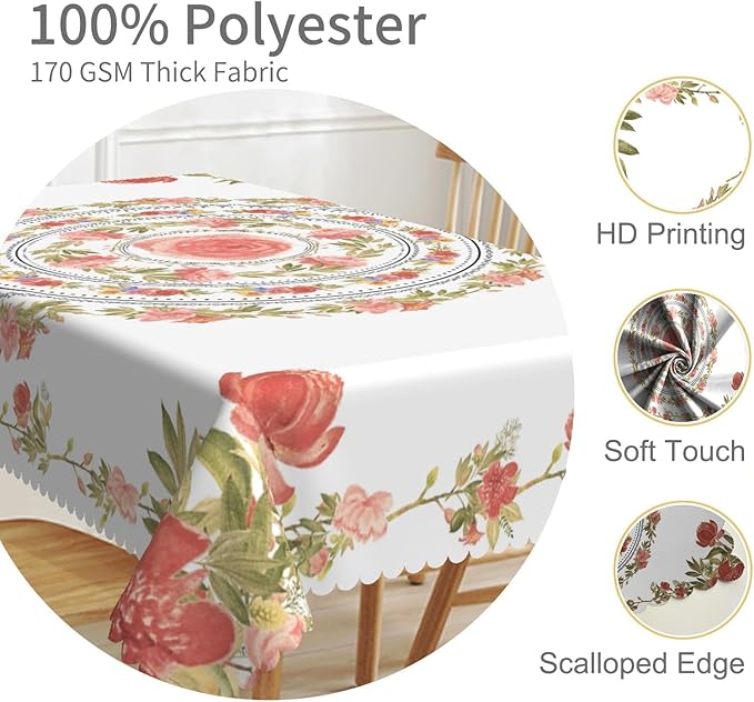 60x120inches Floral Rectangle Tablecloth Pink Rose Flower Wreath Printed - Image 3