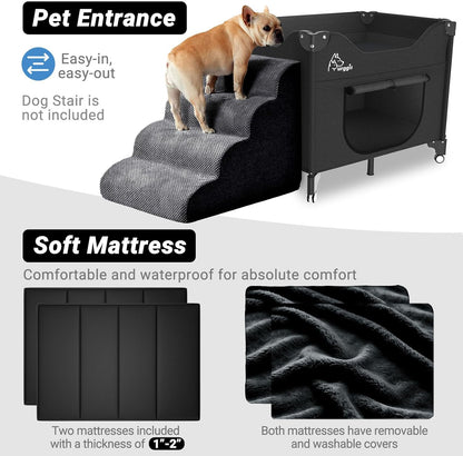 bedside dog lounge bed, fordable bunk beds attachment, side view