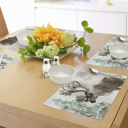 Ambesonne Antlers Place Mats Set of 4, Moose in Winter Forest Wildlife Reindeer - Image 4