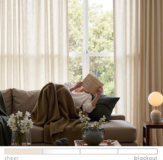 jinchan Beige Linen Blend Curtain 108 Inches Extra Long 1 Panel - Image 4