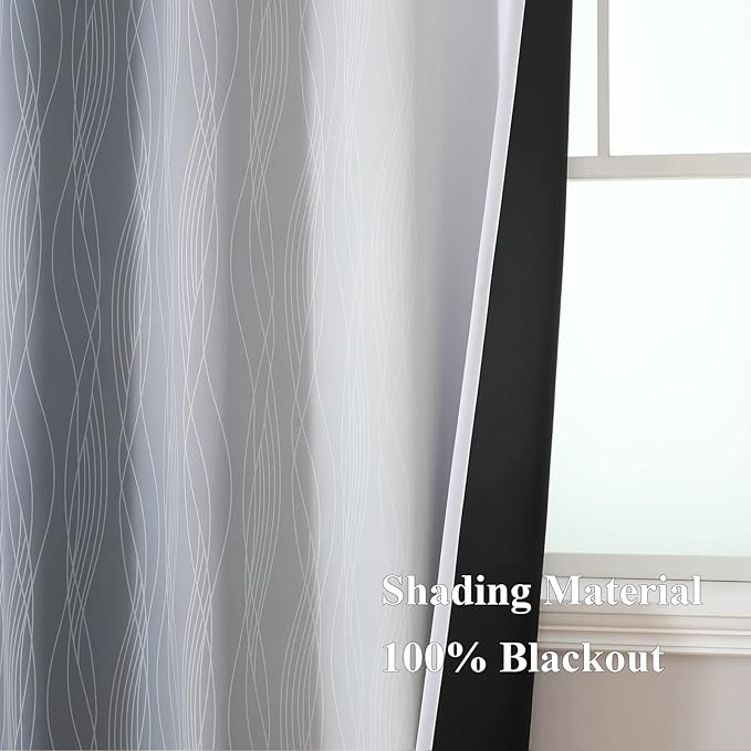 Estelar Textiler Grey and Greyish White Blackout Curtains 45 Inch Length - Image 5