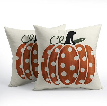 Fall Pumpkin Throw Pillow Cover 16X16 Inch Set of 2 Autumn Orange Pumpkin - Image 2