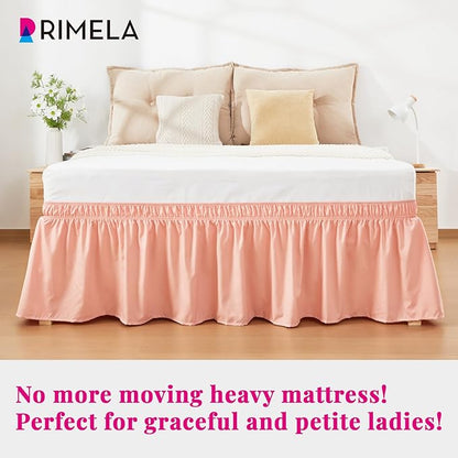 RIMELA Peachy Coral Bed Skirt King Size 18 Inch Drop, Elastic Bed Skirting - Image 3