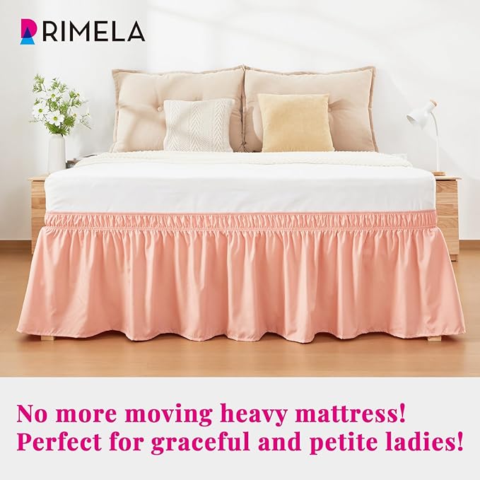 RIMELA Peachy Coral Bed Skirt King Size 15 Inch Drop, Elastic Bed Skirting - Image 4