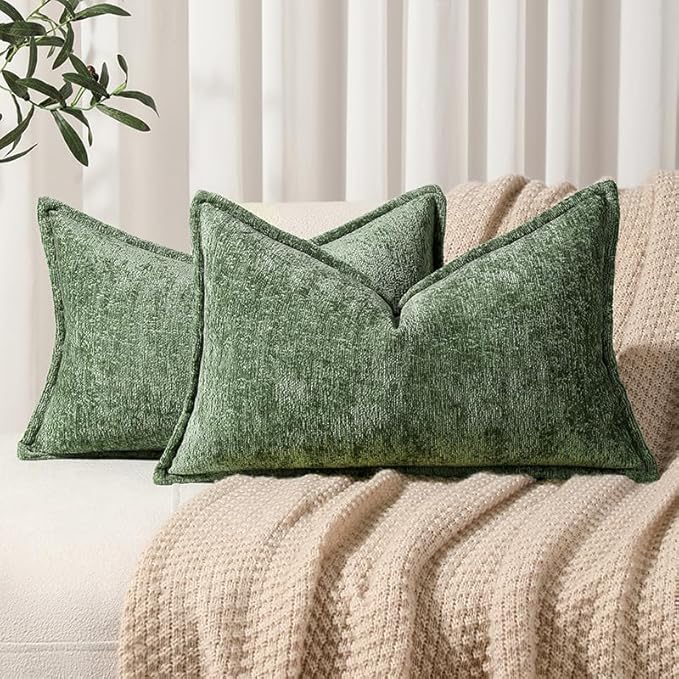 Pack of 2 Forest Green Christmas Decorative Throw Pillow Covers 12x20 Cozy Soft by DEZENE
