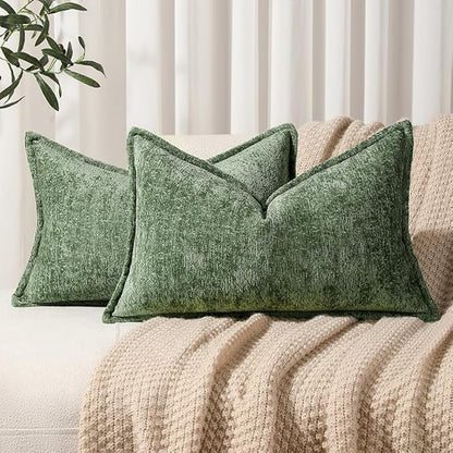 Pack of 2 Forest Green Christmas Decorative Throw Pillow Covers 12x20 Cozy Soft by DEZENE
