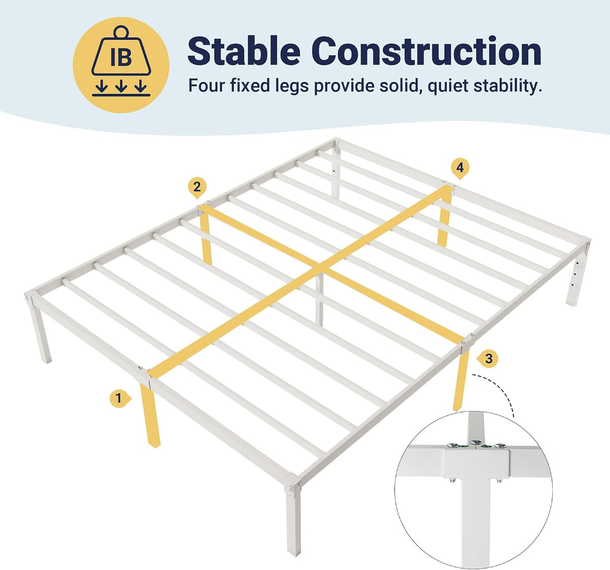 allewie queen bed frame, 14 inch metal beds, side view