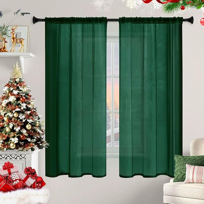Sheer Curtains 45 Inches Long 2 Panels, Rod Pocket Short Curtain - Image 9
