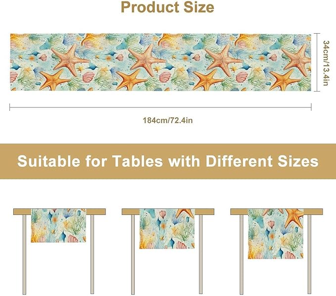 Starfish Conch Shell Table Runners, Season Coastal Marine Life Table Runners - Image 7