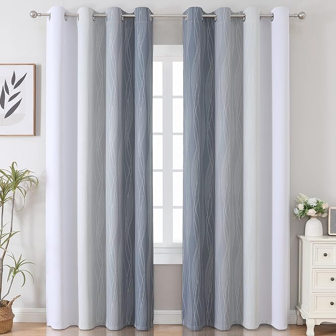 Estelar Textiler Grey and Greyish White Blackout Curtains & Drapes - Image 2