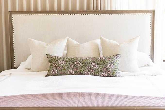 Designer Flowers Printed on Natural Linen Pillow Cover | Grey Green and Dusty - Image 7
