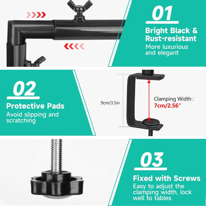 Over The Table Rod Stand with Clamps Adjustable 30"-43" Tall 47"-98" Length Black Table Arch Hanging for Wedding Birthday Party Halloween Christmas