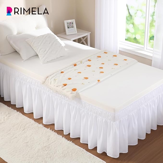 RIMELA White Bed Skirt Twin Size 15 Inch Drop, Elastic Bed Skirting - Image 3