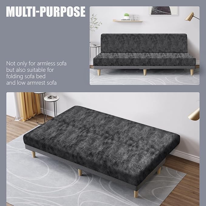 molasofa Leather Like Stretch Futon Slipcover Armless Futon Bed Sofa Cover - Image 5