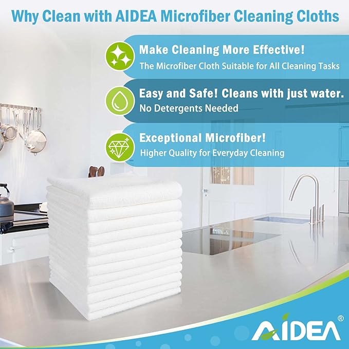AIDEA Microfiber Cleaning Cloth White 50PK, Cleaning Rags, Lint Free Microfiber - Image 2