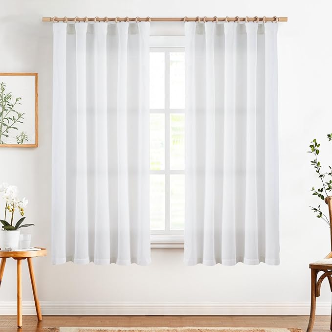 jinchan Soft Linen Curtains Set 2 Panels, Off White Curtains 72 Inch Length - Image 2