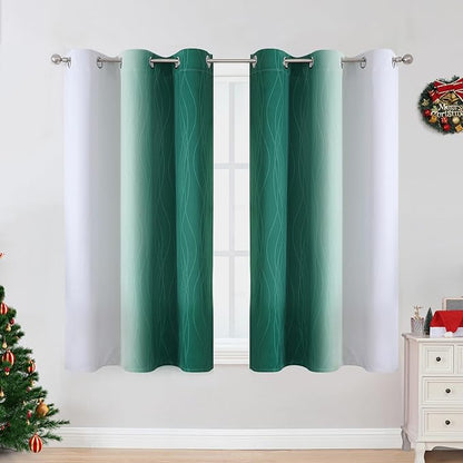 Estelar Textiler Green and Greyish White Ombre Blackout Curtains 54 Inch Length - Image 2