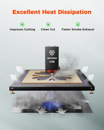 acmer honeycomb laser bed, 300 x 300mm cutting, side view