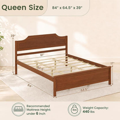 giantex wood queen size bed frame with curved shown in use