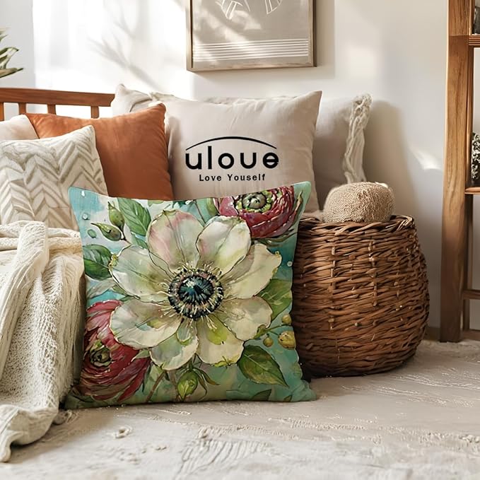 ULOVE LOVE YOURSELF Decorative Throw Pillow Case Oil Painting Floral Cushion - Image 3