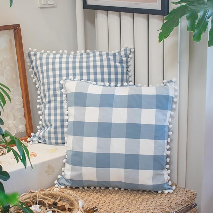 HOPLEE Light Blue Pillow Covers 16x16 Farmhouse Buffalo Check Pillows Covers - Image 8