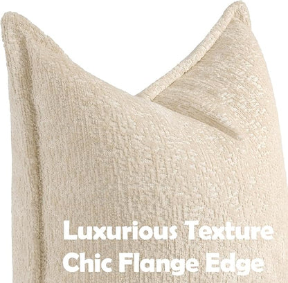 Pack of 2 Beige Decorative Throw Pillow Covers 18x18 Cozy Soft Chenille Boho - Image 2