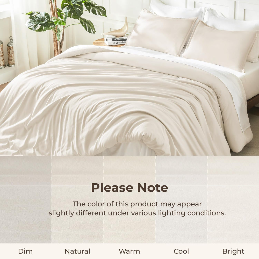 Litanika King Comforter Set Beige, 3 Pieces Lightweight Solid Bed Set