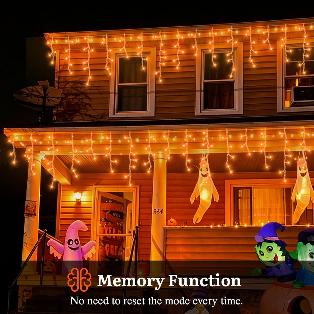 33ft 400 LED Halloween Icicle Lights Outdoor Orange