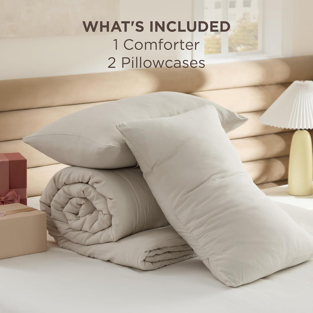 Bedsure Comforter Set Full Prewashed Soft Bedding Set 3Pcs Beige 82"x86&...