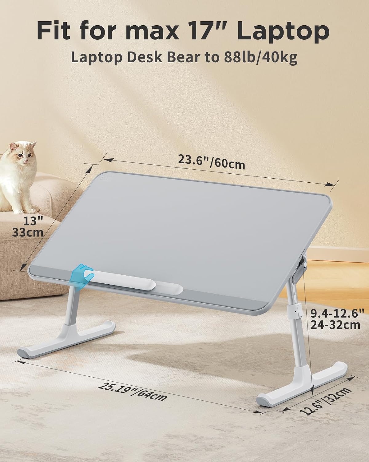 saiji non-slip leather laptop bed tray table,lap desk, front angle view