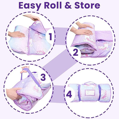 Toddler Nap Mat with Pillow and Minky Blanket, Large 55"x35" Sleeping Bag - Image 7