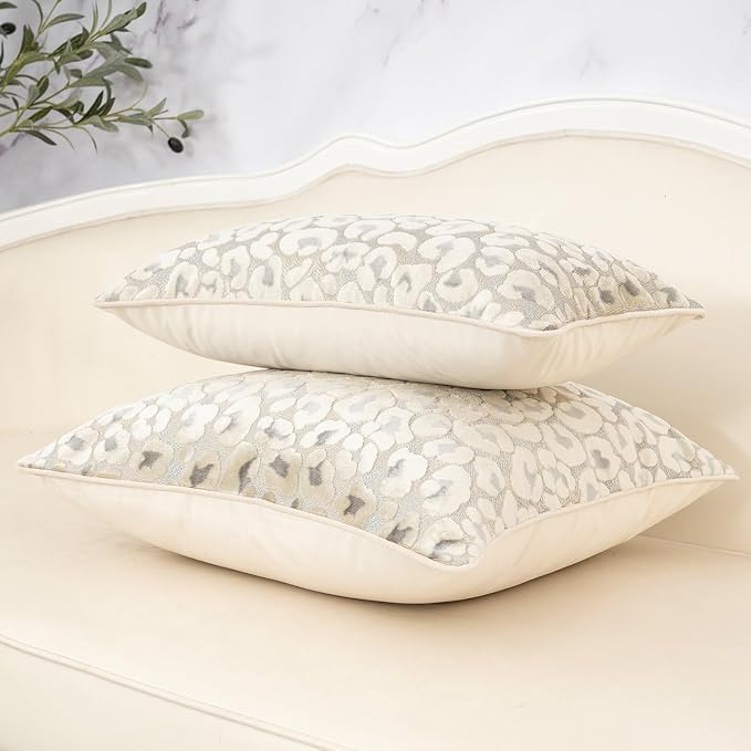 Alerfa Beige Floral Throw Pillow Cover 18 x 18 Inch Cut Velvet Sqaure Luxury - Image 4