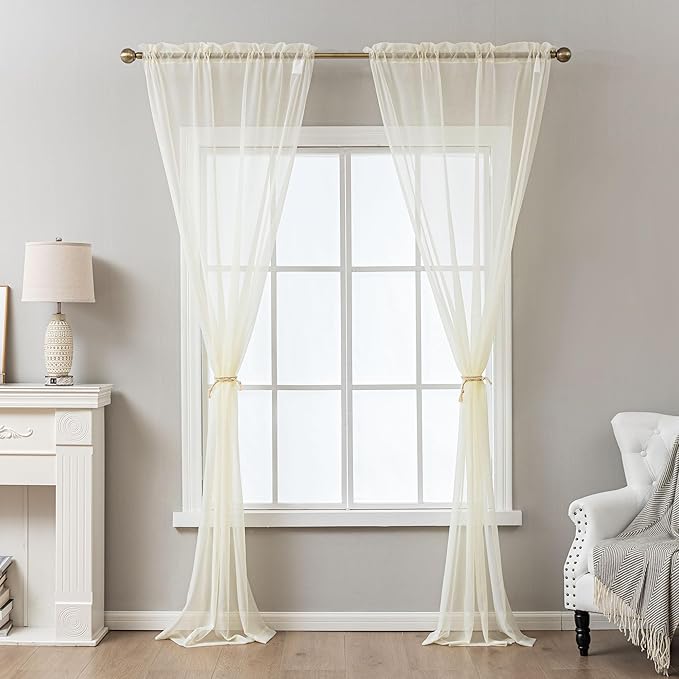 Ivory Sheer Curtains 84 Inches Long, Privacy Semi Sheer Curtains - Image 7
