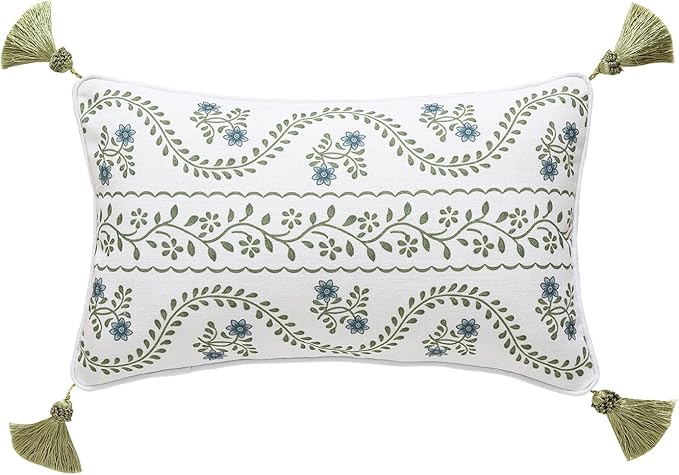 ISAENNE Design Fresh Linen Rectangle Throw Pillow Covers 12"x20", French White by Isaennehomedecoration