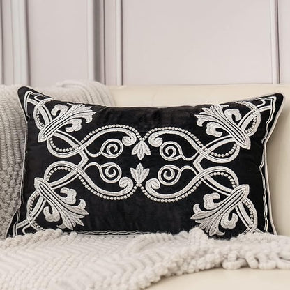 Aeckself European Floral Pillow Cover 12x20 Inch, Luxury Velvet Embroidered by AECKSELF