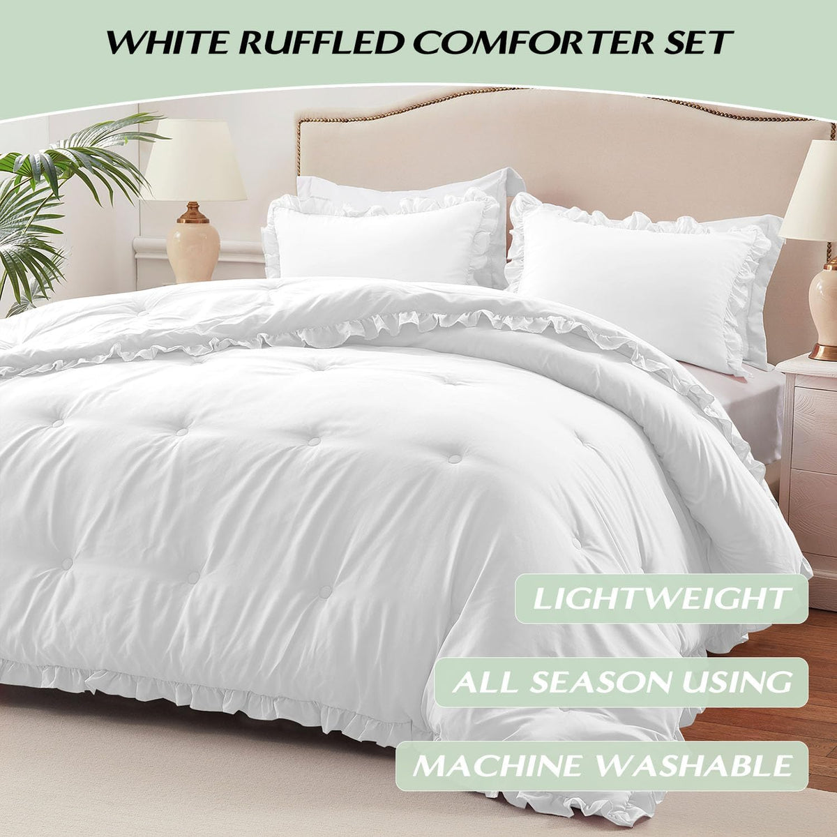 harborest full comforter - white ruffle comforter for shown in use