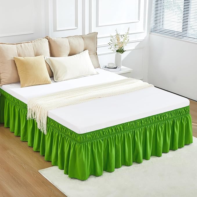 RIMELA Green Bed Skirt King Size 18 Inch Drop, Elastic Bed Skirting by RIMELABedSkirt