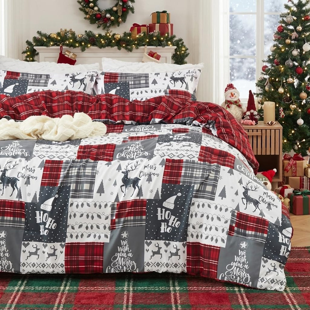 CAROMIO Christmas Comforter Set King Size, Reversible Printed 3 Pieces